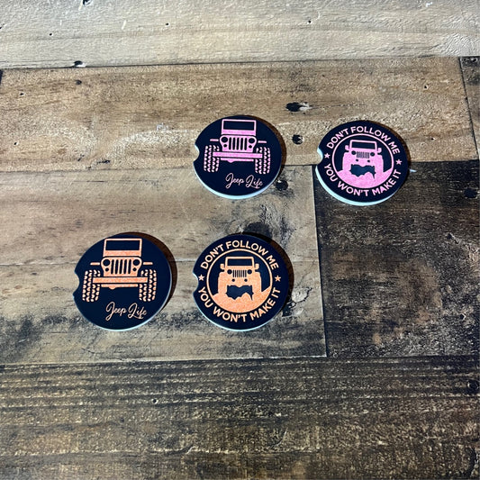 Sandstone Car Coasters Set - Jeep Life Don’t Follow Me You Won’t Make It